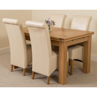 Richmond Medium Oak Extendable Dining Table with 4 Montana Ivory Leather Dining Chairs