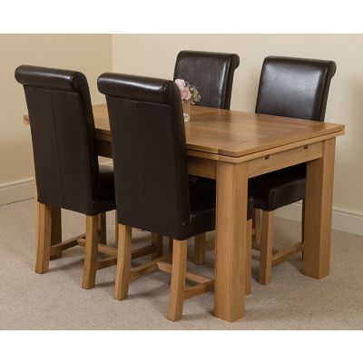 Richmond Medium Oak Extendable Dining Table with 4 Washington Brown Leather Dining Chairs