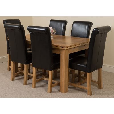 Richmond Medium Oak Extendable Dining Table with 6 Washington Black Leather Dining Chairs