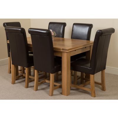 Richmond Medium Oak Extendable Dining Table with 6 Washington Brown Leather Dining Chairs