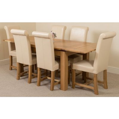 Richmond Medium Oak Extendable Dining Table with 6 Washington Ivory Leather Dining Chairs