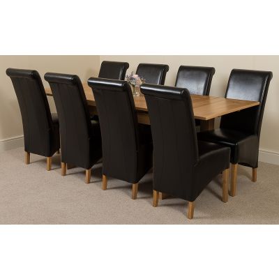 Richmond Medium Oak Extendable Dining Table with 8 Montana Black Leather Dining Chairs