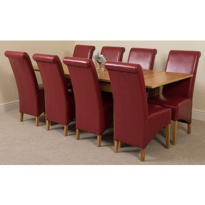 Richmond Medium Oak Extendable Dining Table with 8 Montana Burgundy Leather Dining Chairs