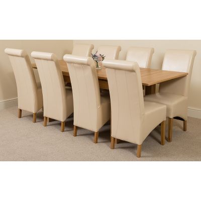 Richmond Medium Oak Extendable Dining Table with 8 Montana Ivory Leather Dining Chairs