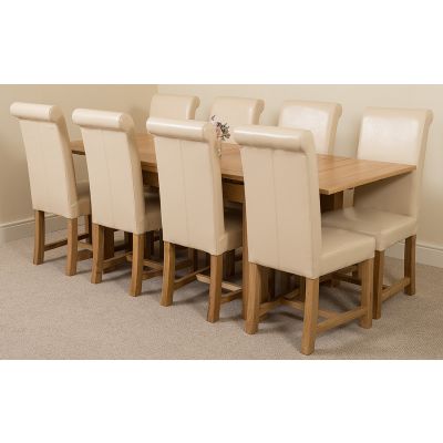 Richmond Medium Oak Extendable Dining Table with 8 Washington Ivory Leather Dining Chairs