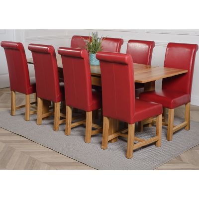Richmond Medium Oak Extendable Dining Table with 8 Washington Burgundy Leather Dining Chairs