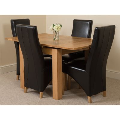 Richmond Small Extending Oak Dining Set with 4 Lola Black Leather Chairs
