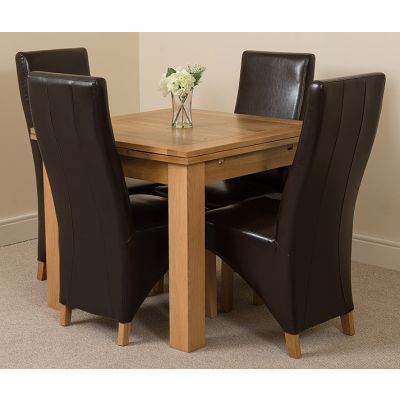Richmond Small Extending Oak Dining Set with 4 Lola Brown Leather Chairs