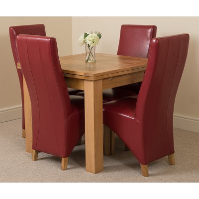 Richmond Small Extending Oak Dining Set with 4 Lola Burgundy Leather Chairs