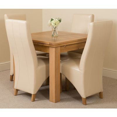 Richmond Small Extending Oak Dining Set with 4 Lola Ivory Leather Chairs