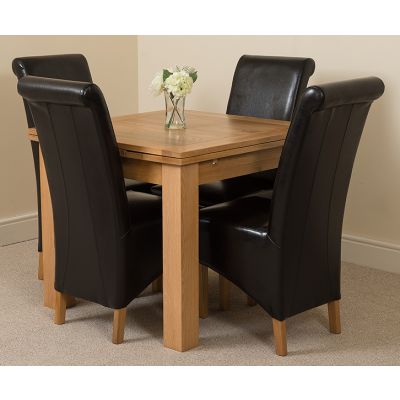 Richmond Small Extending Oak Dining Set with 4 Montana Black Leather Chairs