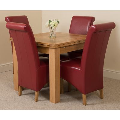 Richmond Small Extending Oak Dining Set with 4 Montana Burgundy Leather Chairs