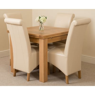 Richmond Small Extending Oak Dining Set with 4 Montana Ivory Leather Chairs