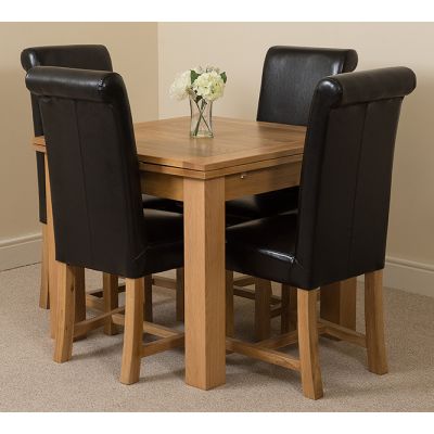 Richmond Small Extending Oak Dining Set with 4 Washington Black Leather Chairs