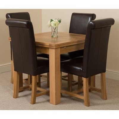Richmond Small Extending Oak Dining Set with 4 Washington Brown Leather Chairs