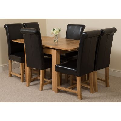Richmond Small Extending Oak Dining Set with 6 Washington Black Leather Chairs