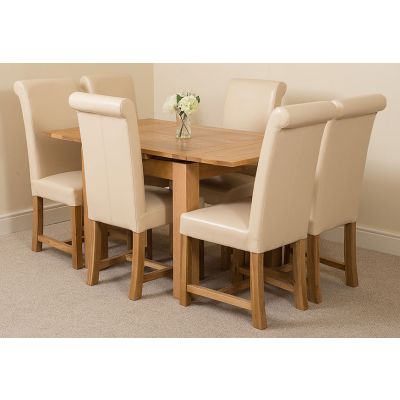 Richmond Small Extending Oak Dining Set with 6 Washington Ivory Leather Chairs