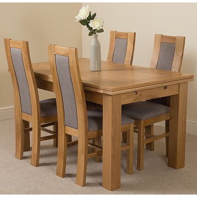 Richmond Medium Oak Extendable Dining Table with 4 Stanford Oak Dining Chairs