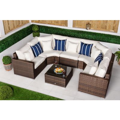 Santorini 5 Seat Rattan Sofa Set With Coffee Table - Brown