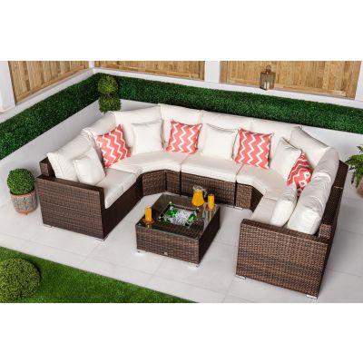 Santorini 5 Seat Rattan Sofa Set With Ice Bucket Coffee Table - Brown