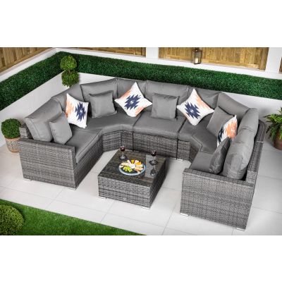 Santorini 5 Seat Rattan Sofa Set With Coffee Table - Grey