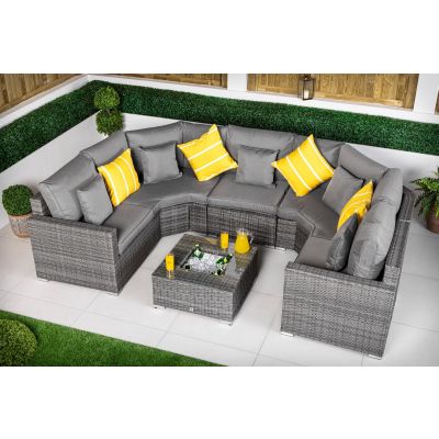 Santorini 5 Seat Rattan Sofa Set With Ice Bucket Coffee Table - Grey