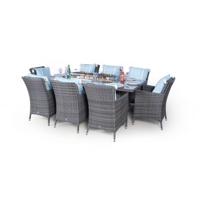 Savannah Fire Pit 8 Seater Rectangle Rattan Dining Set - Grey