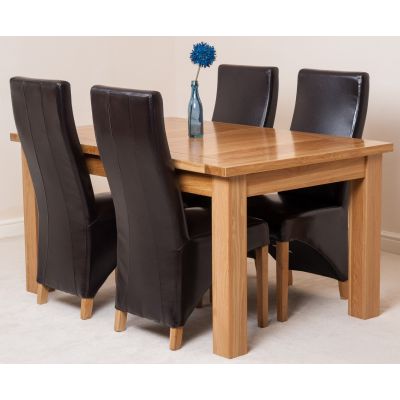 Seattle Oak Extending Dining Table and 4 Lola Brown Leather Dining Chairs