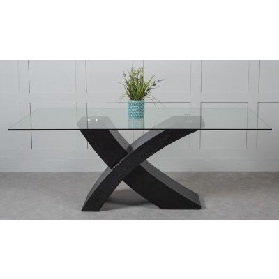 Valencia Black 200cm Large Glass Dining Table