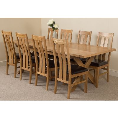 Vermont Cross Leg Oak Extending Dining Table with 8 Princeton Oak Dining Chairs