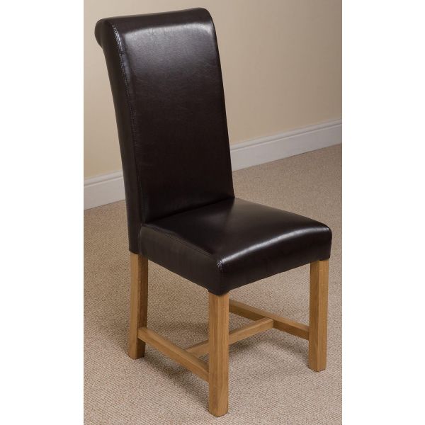 Washington Brown Leather Dining Chairs Braced Legs Oak Furniture King
