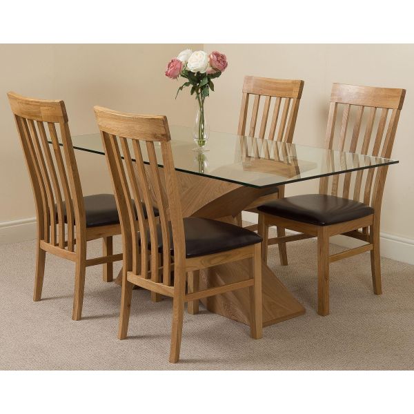 Valencia Oak Small Glass Dining Table, Small Glass Dining Table And 4 Chairs