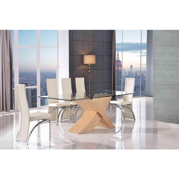 Valencia Oak Large Glass Dining Table 8 Alisa Ivory Leather Chairs Valencia Oak Large Glass Dining Table, Large Glass Dining Table Seats 8