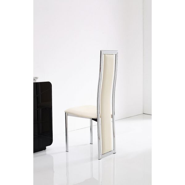 Elsa Designer Dining Chairs [Ivory Leather And Chrome]