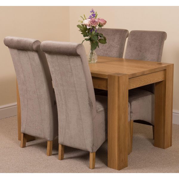 Kuba Oak Dining Set 125cm 4 Grey Chairs, Ready Assembled Dining Table And Chairs Uk