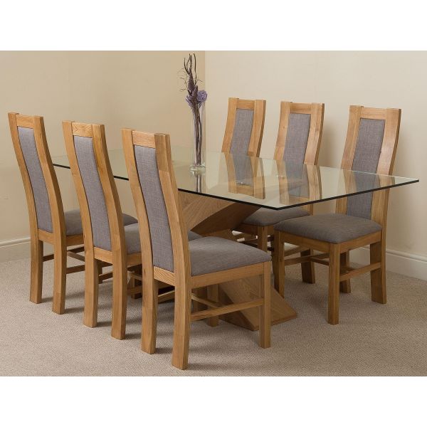 Valencia Oak Large Glass Dining Table, Large Glass Dining Room Table And Chairs