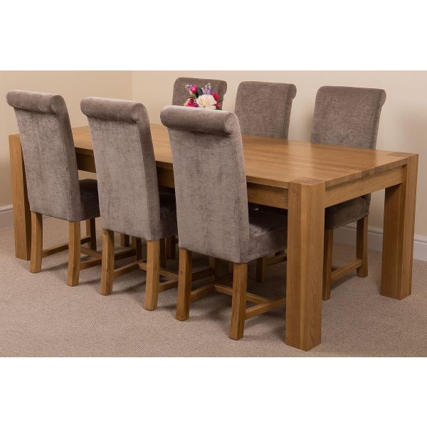 Kuba Extra Large Oak Dining Table With, Oak Dining Table With Grey Fabric Chairs