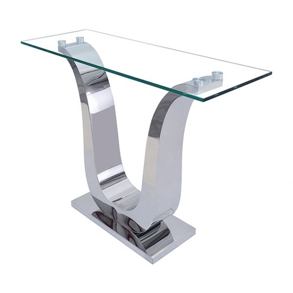 Alexandria Glass And Chrome Console Table, Chrome And Glass Console Tables Uk