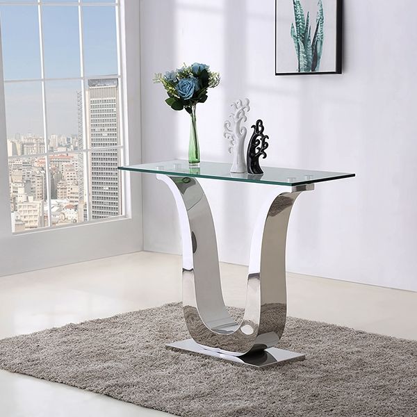 Alexandria Glass And Chrome Console Table, Chrome And Glass Console Tables Uk