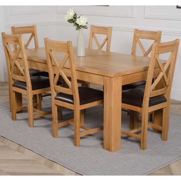 Dakota Large Oak Dining Table With 6, Solid Oak Dining Room Chairs Uk