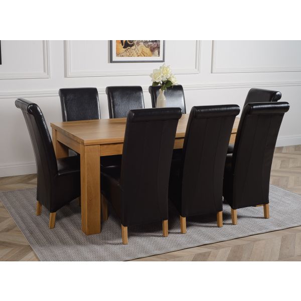 Dakota Large Oak Dining Table With 8 Montana Black Leather Chairs Furniture King Dakota Large Oak Dining Table With 8, Large Square Oak Dining Table Seats 8