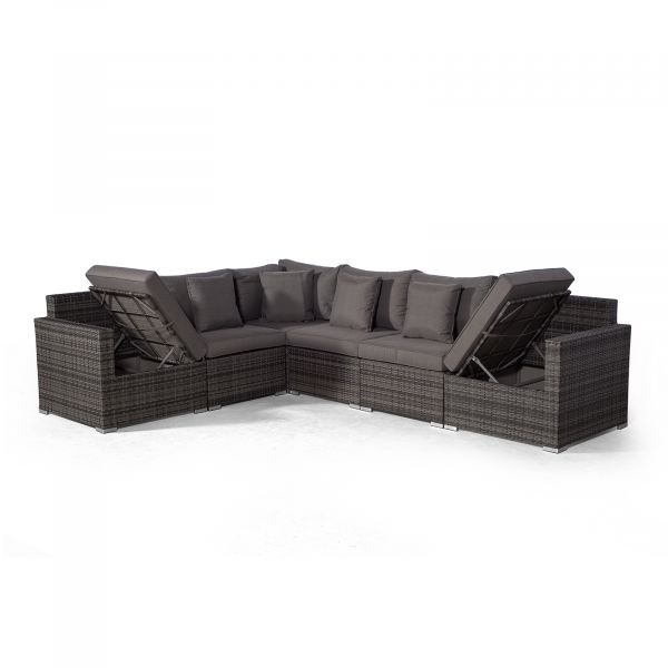 Havana L Shape Modular 6 Seat Rattan Corner Sofa Set With Large Coffee Table Grey