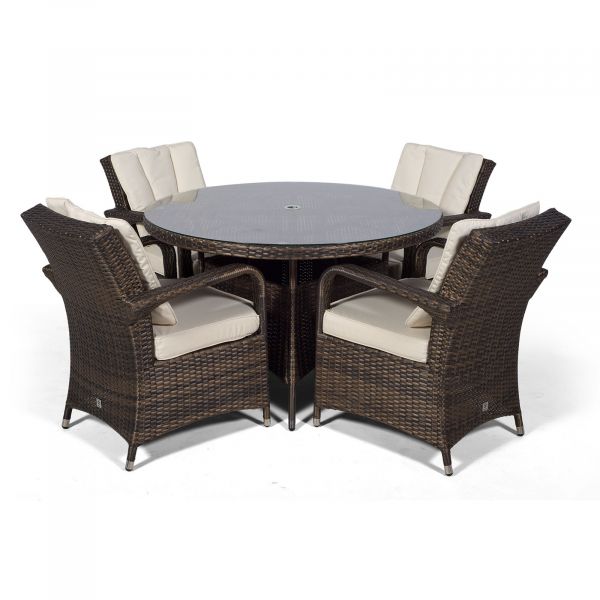 Rattan Garden Furniture Dining Set, 4 Seater Rattan Round Dining Table Chair Set