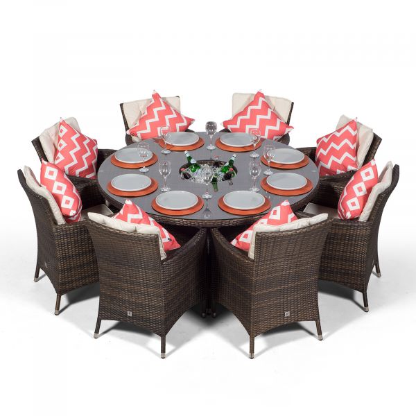 Savannah 8 Seater Rattan Patio Dining Set With Ice Bucket Drinks Cooler Brown - Oak Patio Dining Sets Uk