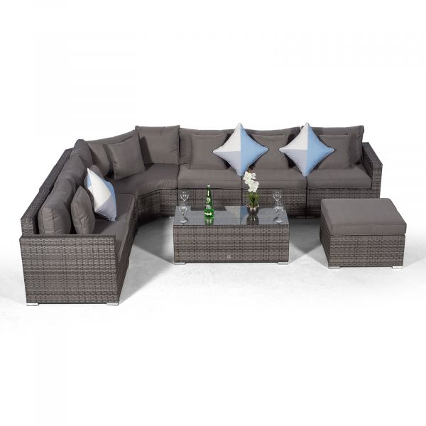 Modular 6 Seat Rattan Corner Sofa Set, Large Rattan Round Ottoman Bed