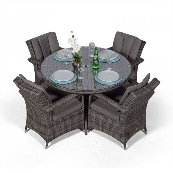Arizona 120cm Round 4 Seater Rattan, 4 Seater Rattan Round Dining Table Chair Set Grey