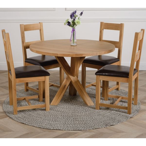 Oregon Round Oak Dining Table With 4, Lincoln Round Table