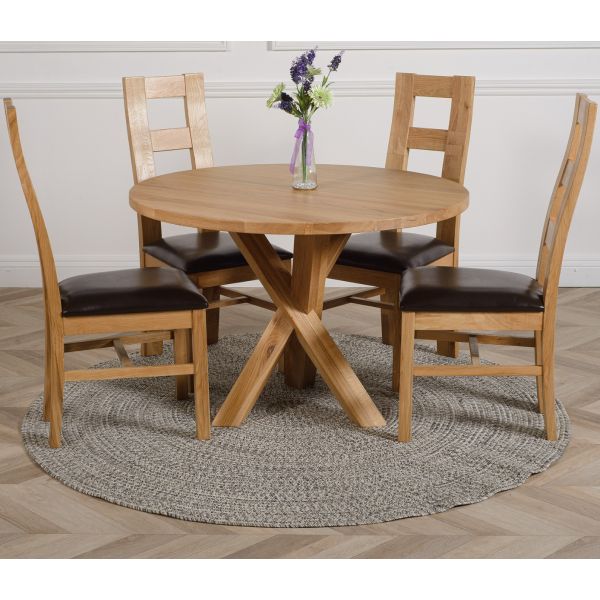 Oregon Round Oak Dining Table With 4, Small Round Oak Dining Table And 4 Chairs