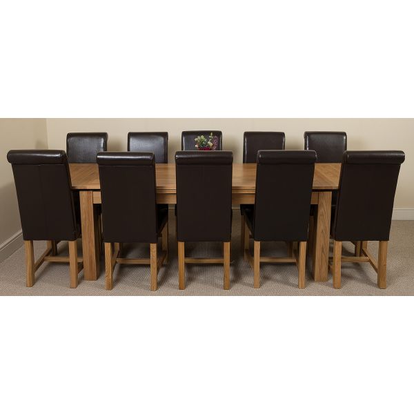Richmond Large Oak Dining Set 10 Brown, Large Leather Dining Chairs Uk