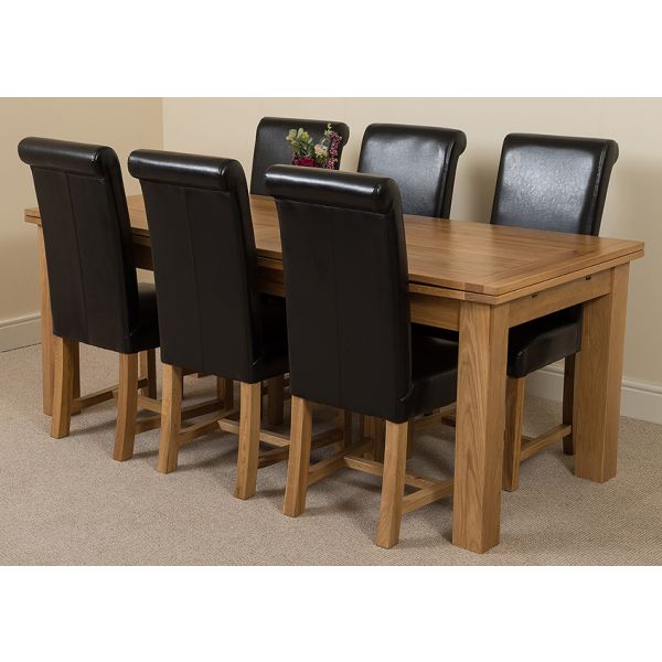 Richmond Oak Dining Set 200 280cm 6, Black Leather Dining Table Chairs